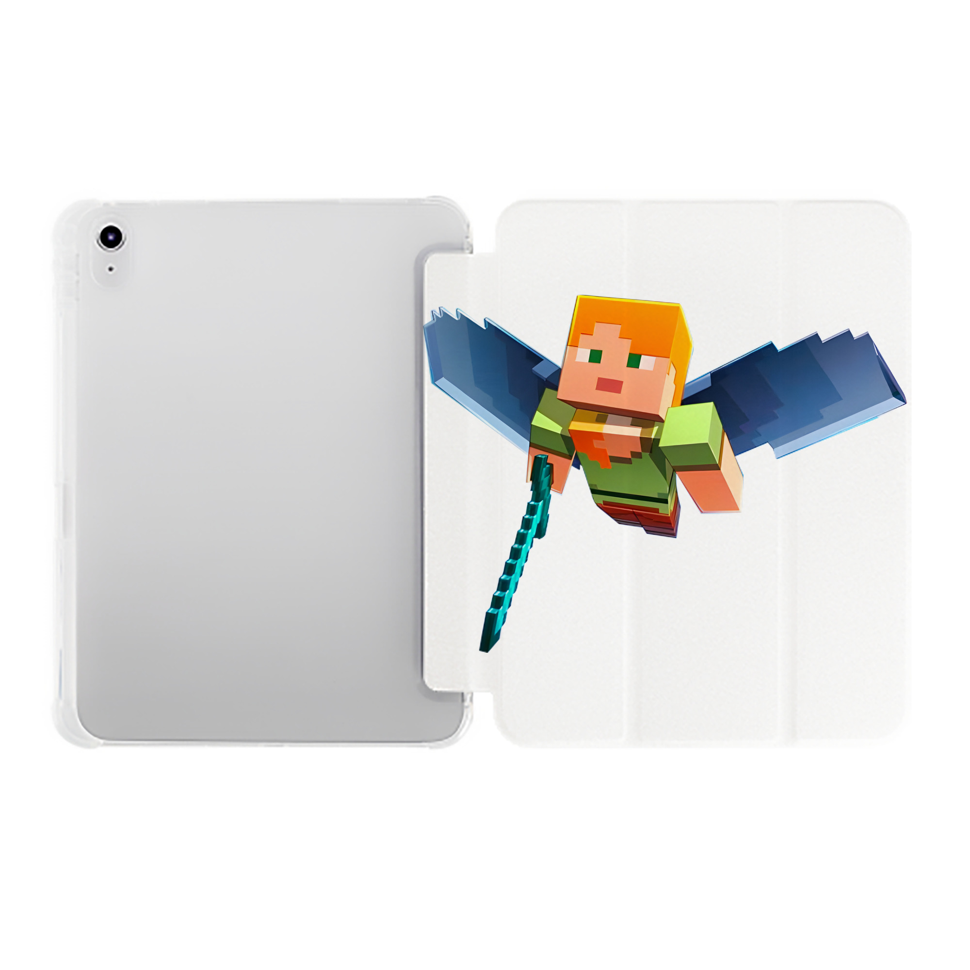 （画像用） マインクラフト ブロックの世界 Minecraft MC Block world IPad ケース ペン収納付き 三つ折りスタンド PUレザー×シリコン 対応機種9.5/10.5/10.9インチ